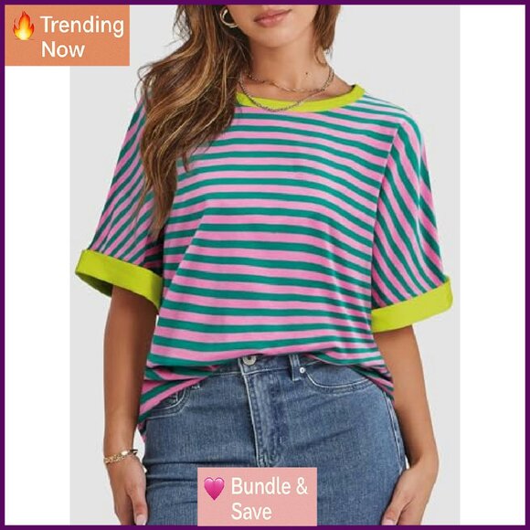 Oversized Cotton T-Shirt Loose Fit Casual Crew Neck Rolled Sleeves - Picture 4 of 8